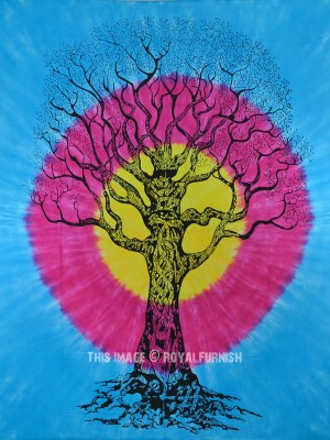 Hippie Tie Dye Multi Desert Tree of Life Wall Tapestry Cotton Fabric Wall Hanging Queen Bedspread