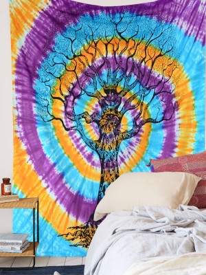 Hippie Tie Dye Multi Desert Tree of Life Wall Tapestry Cotton Fabric Wall Hanging Queen Bedspread