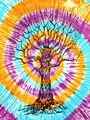 Hippie Tie Dye Multi Desert Tree of Life Wall Tapestry Cotton Fabric Wall Hanging Queen Bedspread