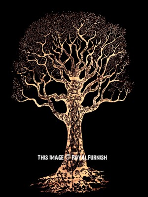 Sparkly Golden Desert Tree of Life Wall Tapestry Cotton Fabric Wall Hanging Glittering Gold Tapestry