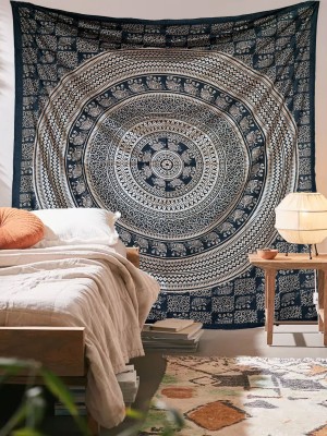 Black & Sparkly Golden Elephant Bohemian Mandala Tapestry Wall Hanging Glittering Gold Tapestry