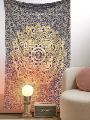 Glittering Gold Lotus Mandala Wall Tapestry Twin Size Medallion Wall Hanging for Boho Room Decor