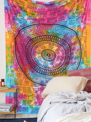 Colorful Tie Dye Hippie Elephant Mandala Tapestry Wall Hanging Twin Size Bedspread Boho Decor
