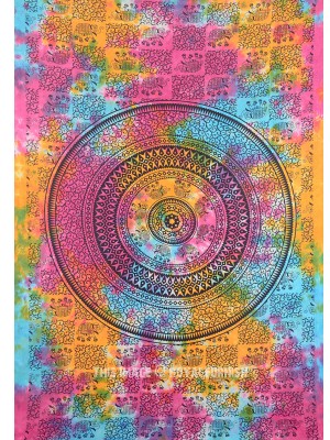 Colorful Tie Dye Hippie Elephant Mandala Tapestry Wall Hanging Twin Size Bedspread Boho Decor