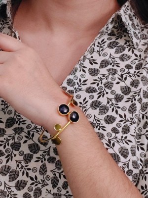Special Gold Plated Cuff Monalisa Stone Designer Bangle Anti Tarnish Affordable Fancy Bracelet for Girls