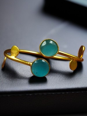 Special Gold Plated Cuff Monalisa Stone Designer Bangle Anti Tarnish Affordable Fancy Bracelet for Girls