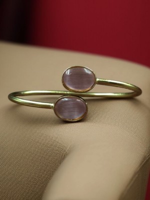 Graceful Gold Plated Cuff Monalisa Stone Designer Bangle Anti Tarnish Affordable Fancy Bracelet for Girls