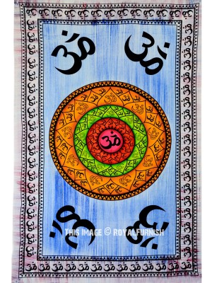 Colorful Hand Brushed Sacred OM Symbol Mandala Tapestry Hindu Spiritual Mantra Aum Wall Hanging