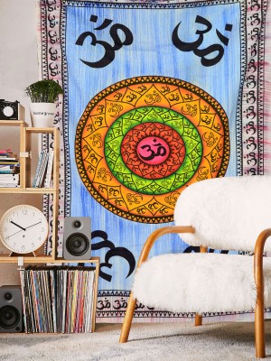 Colorful Hand Brushed Sacred OM Symbol Mandala Tapestry Hindu Spiritual Mantra Aum Wall Hanging