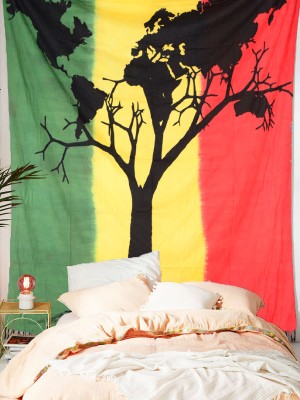 Hippie Rasta Aesthetics Multi World Map Tree Wall Tapestry Fabric Large Reggae Wall Hanging Wall Art
