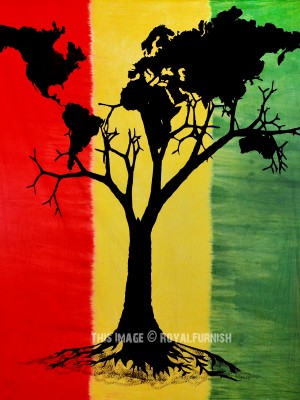 Hippie Rasta Aesthetics Multi World Map Tree Wall Tapestry Fabric Large Reggae Wall Hanging Wall Art