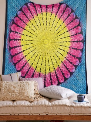 Multi Tie Dye Hippie Classic Morpankh Mandala Tapestry Wall Hanging Cotton Large Queen Bedspread