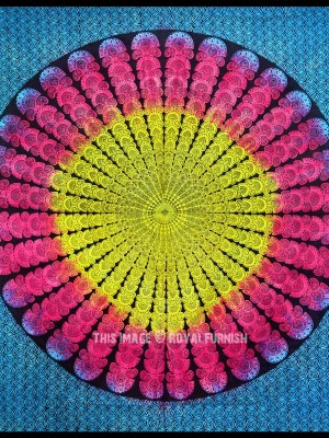 Multi Tie Dye Hippie Classic Morpankh Mandala Tapestry Wall Hanging Cotton Large Queen Bedspread