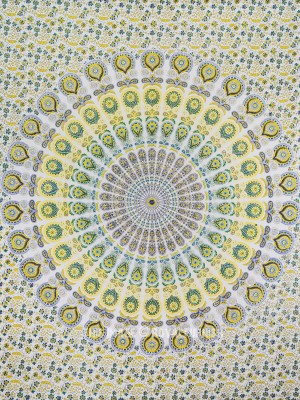 White Multi Bohemian Morpankh Mandala Tapestry Wall Hanging Cotton Large Queen Bedspread