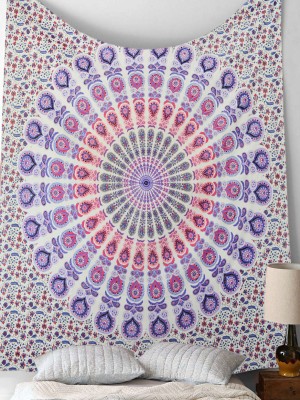 White Multi Bohemian Morpankh Mandala Tapestry Wall Hanging Cotton Large Queen Bedspread