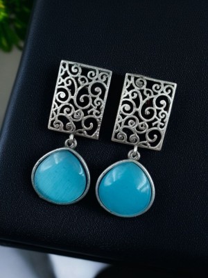 Gorgeous Monalisa Stone Dangler Designer Silver Oxidised Traditional Earring for Party Wear Jewellery