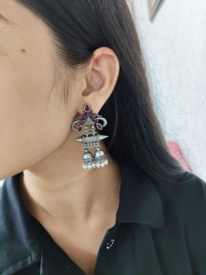 Classic Handcrafted Double Jhumki Vintage Designer Tribal Ethnic Silver Oxidised Dangler Designer Earring