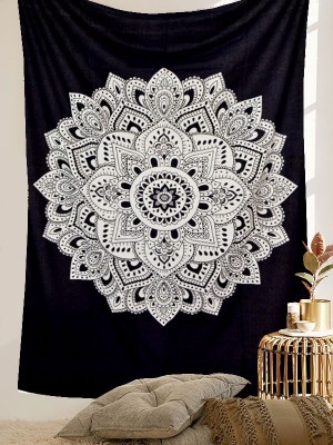 Black & White Lotus Mandala Tapestry Bohemian Wall Hanging Beach Throw Twin Bedspread