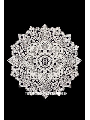 Black & White Lotus Mandala Tapestry Bohemian Wall Hanging Beach Throw Twin Bedspread