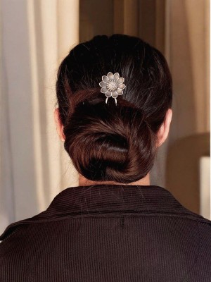 Unique Flower Designer Silver Oxidized Hair Bun Pin Stylish Hair Accessory Jewellery