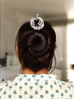 Exquisite Peacock Designer Silver Oxidized Hair Bun Pin Stylish Hair Accessory Jewellery