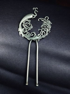 Exquisite Peacock Designer Silver Oxidized Hair Bun Pin Stylish Hair Accessory Jewellery
