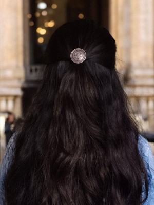 Bohochic Round Silver Oxidized Hair Pin Stylish Designer Hair Accessories Jewellery