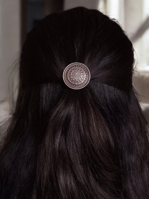 Bohochic Round Silver Oxidized Hair Pin Stylish Designer Hair Accessories Jewellery