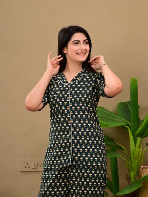 Black Ashnoor Floral Printed PJ Pyjama Night Co Ord Set Lounge Wear Nighty Suit Dress for Night for Women