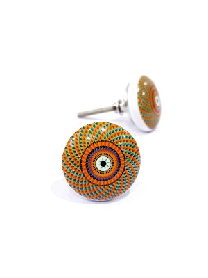 Unique Decorative Hand Painted Colorful Boho Ceramic Cabinet Knobs, Set of 2