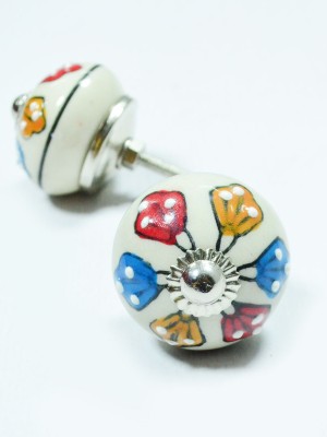 Handmade Mixed Round Colorful Shabby Chic Indian Traditional Decorative Ceramic Knobs, Set of 2