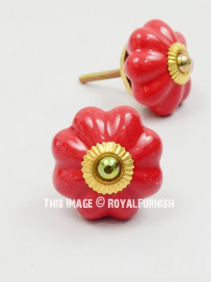 Solid Flower Shaped Decorative Glossy Ceramic Cabinet Knob Set of Two