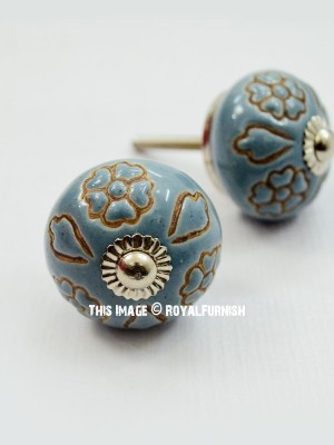 Grey Ceramic Vintage Shabby Chic Cupboard Drawer Door Knobs Pull Handles Set of 2