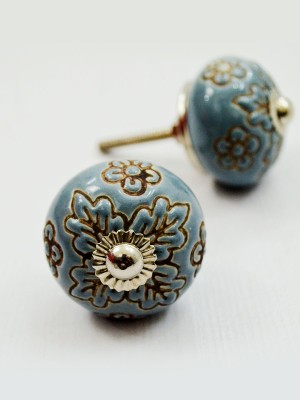 Grey Ceramic Vintage Shabby Chic Cupboard Drawer Door Knobs Pull Handles Set of 2