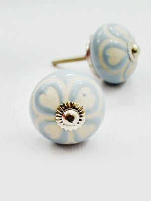 Light Grey Carved Floral Shabby Chic Ceramic Cupboard Drawer Knobs Set of 2