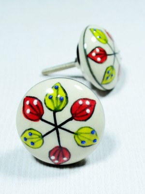 Boho Round Multi Colorful Hand Painted Decorative Indian Ceramic Drawer Knobs, Set of 2