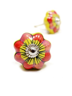 Mixed Hand Painted Melon Shaped Ceramic Cabinet Knobs, Set of 2