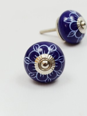 Stunning Indigo Blue & White Hand Painted Ceramic Drawer Knob Set of 2