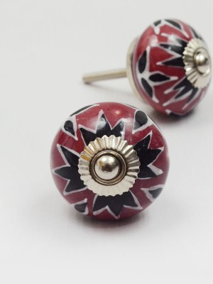 Beautiful Boho Multicolored Hand Painted Round Ceramic Cabinet Knobs, Set of 2