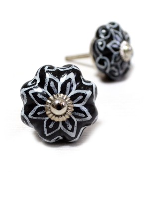 Black Ceramic Hand Painted Beautiful Cupboard Knobs Cabinet Drawer Pull knobs Kitchen Knobs