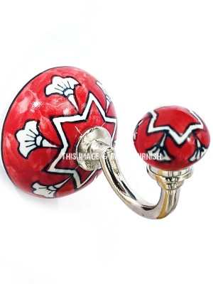 Colorful Indian Art Hand Paint Boho Decorative Ceramic Wall Hook Coat Towel Hanger