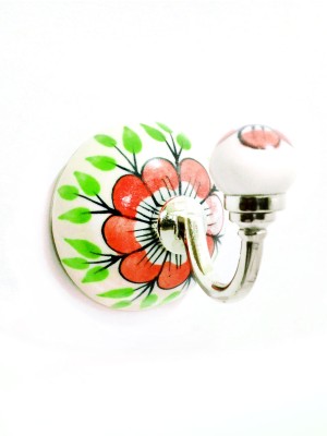 White Multi Colorful Hand Painted Decorative Ceramic Wall Hook Coat Towel Hanger