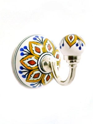 White Multi Colorful Hand Painted Decorative Ceramic Wall Hook Coat Towel Hanger
