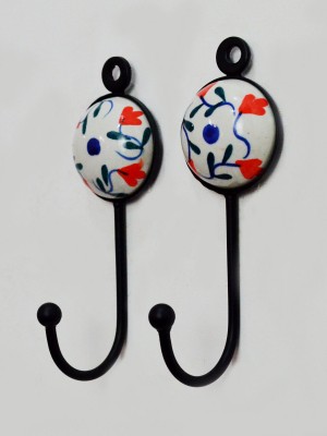 Multi Colorful Hand Painted Ceramic Wall Hook Round Key Holders Set of 2