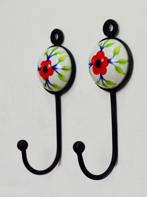 Round Ceramic Wall Hook Hand Painted Key Holders Set of 2