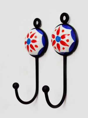 Round Ceramic Wall Hook Hand Painted Key Holders Set of 2
