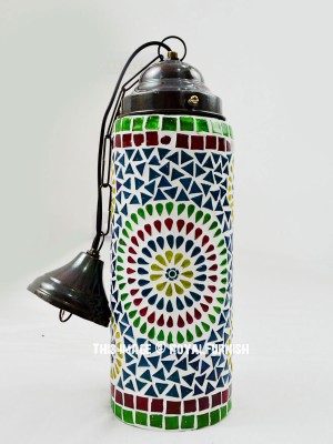Boho Mosaic Handmade Cylinder Pendant Light Turkish Glass Hanging Lamp