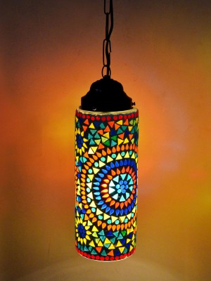 Boho Mosaic Handmade Cylinder Pendant Light Turkish Glass Hanging Lamp