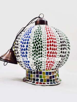 Matte White Turkey Inspired Boho Moroccan Mosaic Glass Hanging Lamp Light Lantern