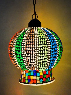 Matte White Turkey Inspired Boho Moroccan Mosaic Glass Hanging Lamp Light Lantern